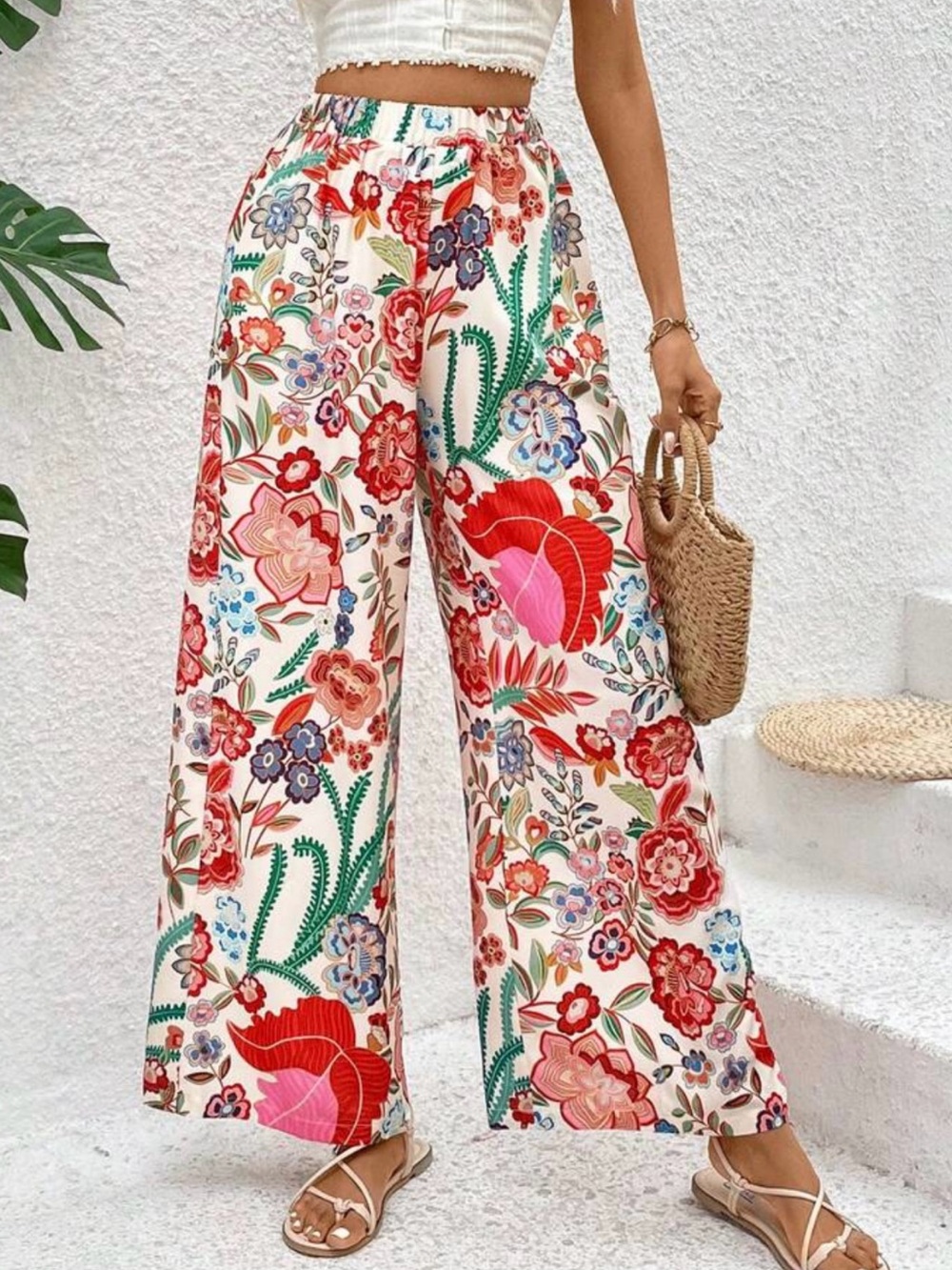 SHEIN Tropical Wide Leg Trousers
